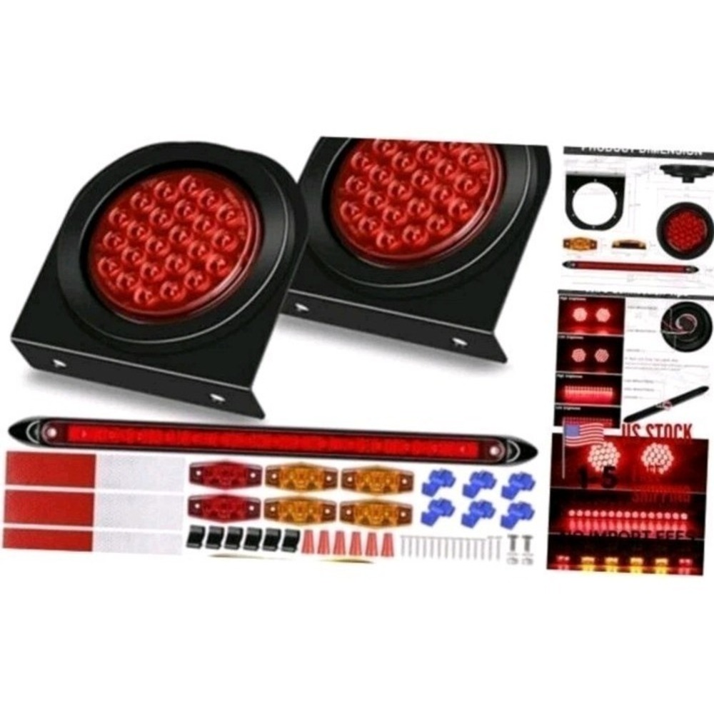 4 inch Round LED Trailer Light Kit with Mounting Brackets Boat Horse Utility - Picture 8 of 8